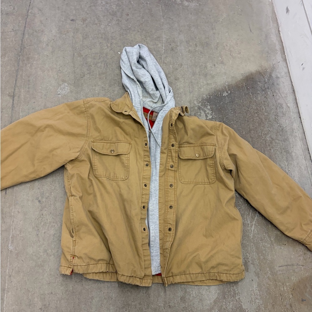 Faded glory work Tan Jacket with Gray Hood